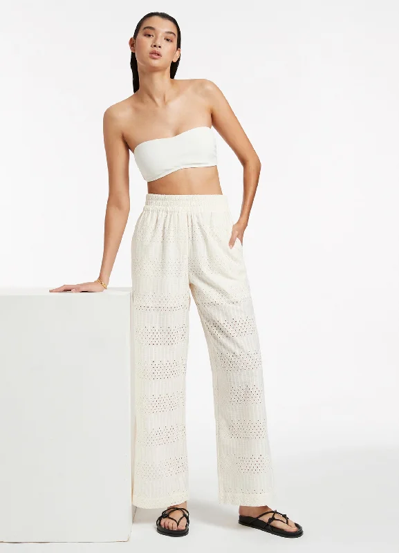 Broderie Wide Leg Pants - Cream