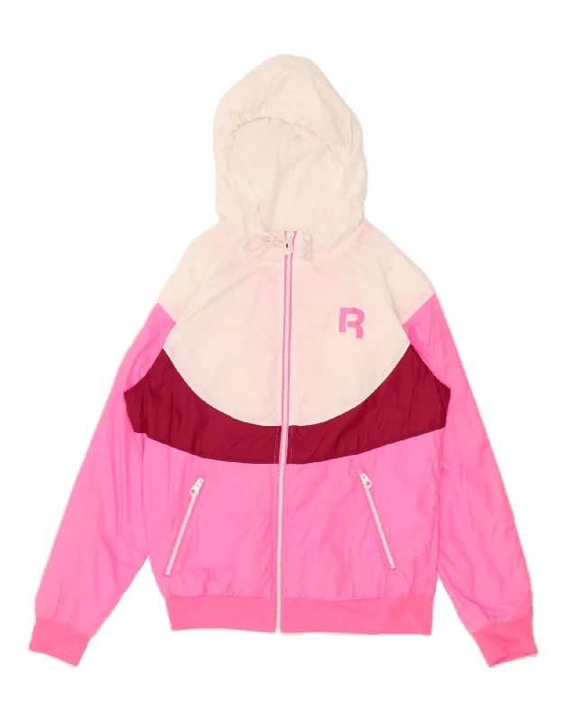 REEBOK Womens Hooded Rain Jacket UK 12/14 Medium Pink Colourblock