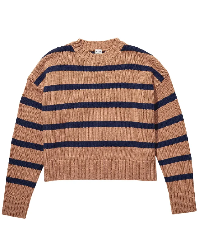 The Liv Long Sleeve Sweater in Navy and Toffee Stripe