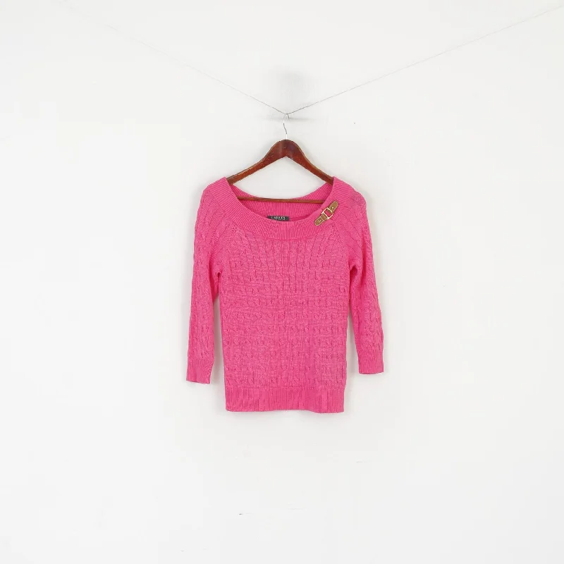 Lauren Ralph Lauren Women S Jumper Pink Cotton Cable Knit Sweet Sweater