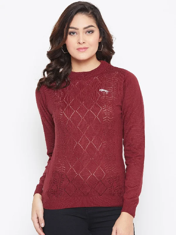 JUMP USA Women Red Self Design Sweater