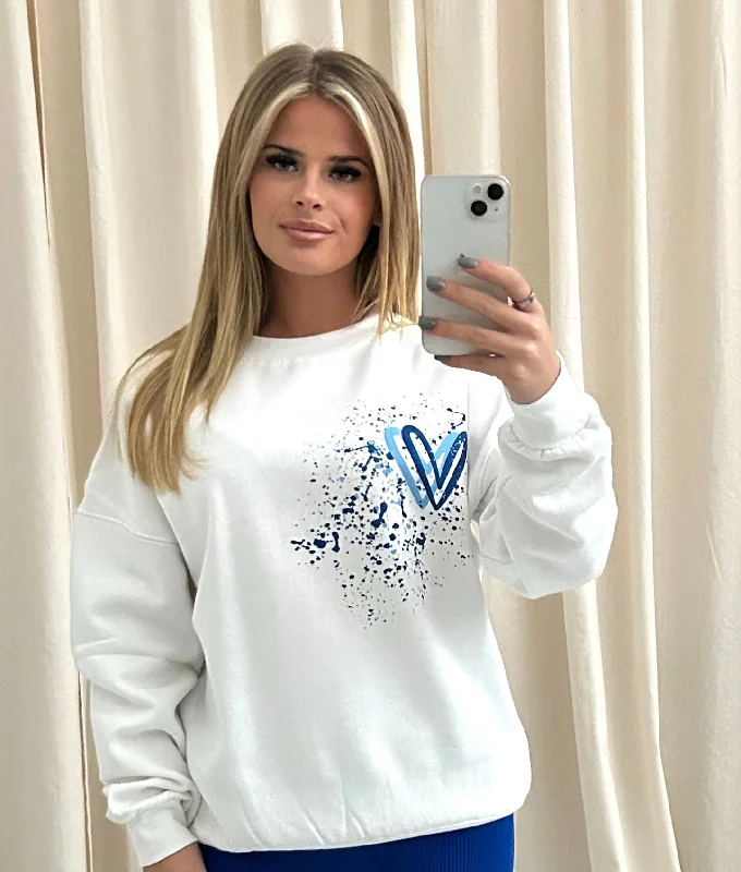 Royal Blue Heart Graffiti Sweatshirt White