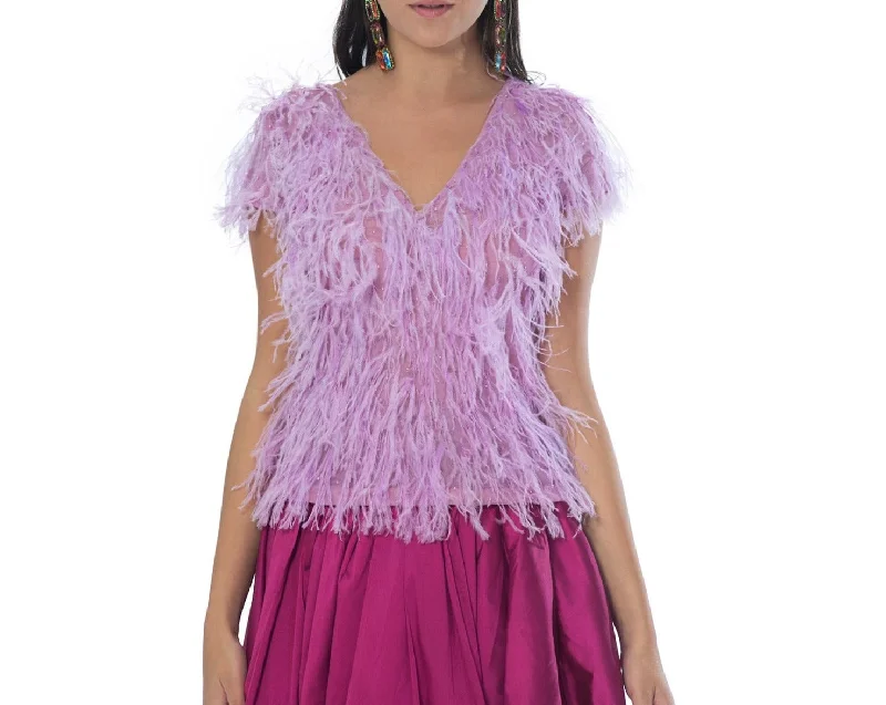 Purple Maribou Feather V-neck Top