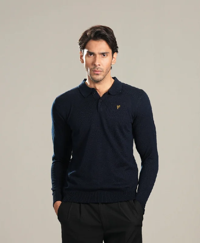 Navy Full Sleeves Knitted POLO