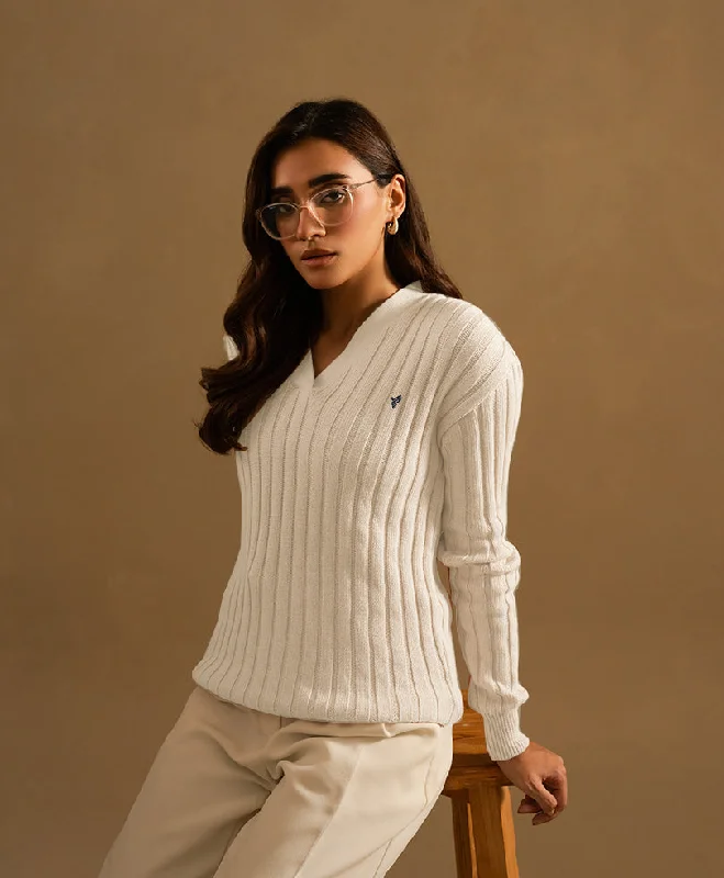 White V-Neck Sweater (Women)