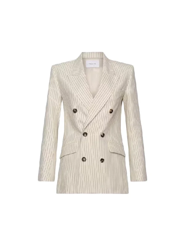 Double Breasted Blazer - Cream Multi