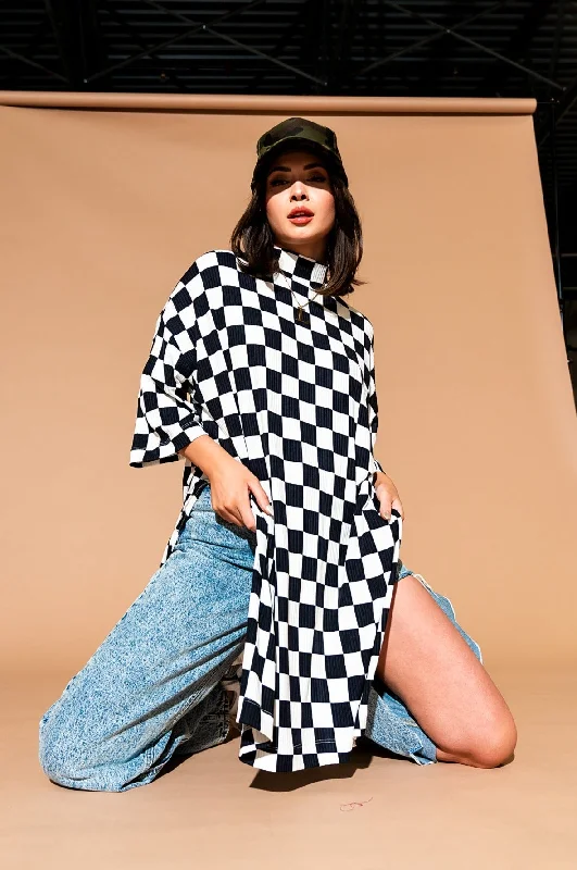 Lala Icon Mock Neck Top in Checkerboard