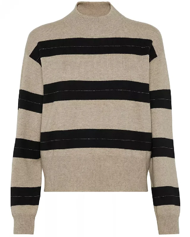 Brown Stripe Mockneck Sweater