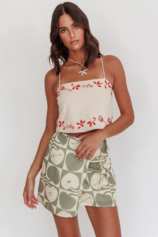 Sorrento Summer Embroidered Crop Top Oat