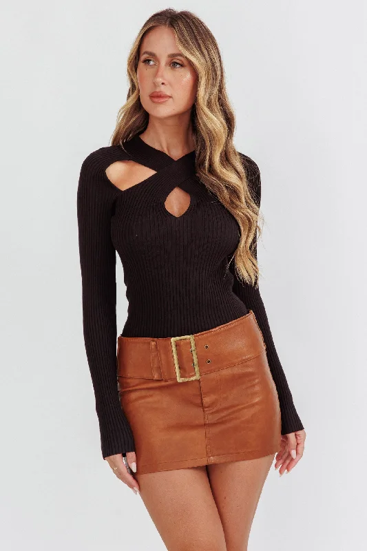 One Mind Cut-Out Neckline Knit Top Black