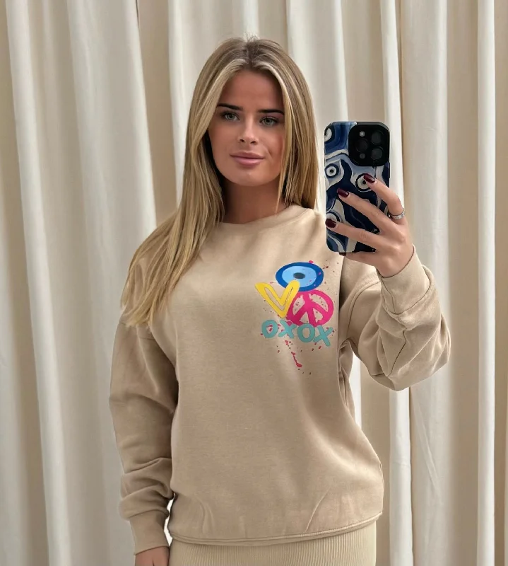 XOXO Graffiti Sweatshirt Beige