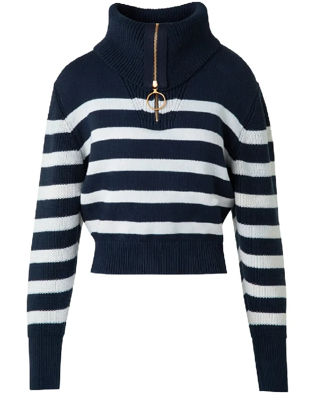 Navy and Cashew Stripe Polo Collar Pullover