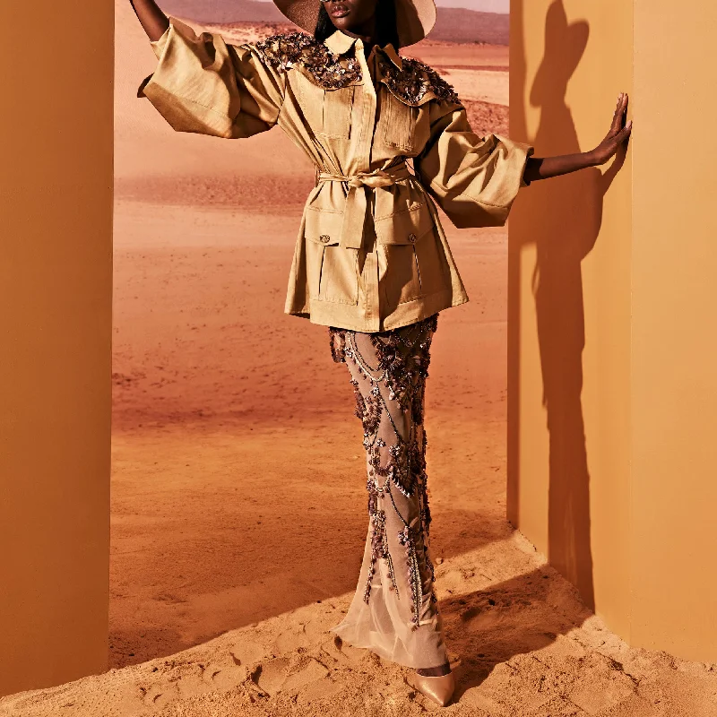 Safari Jacket With Beaded Collar & Tulle Skirt