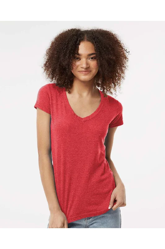 Tultex Womens Poly-Rich Short Sleeve V-Neck T-Shirt - Heather Red