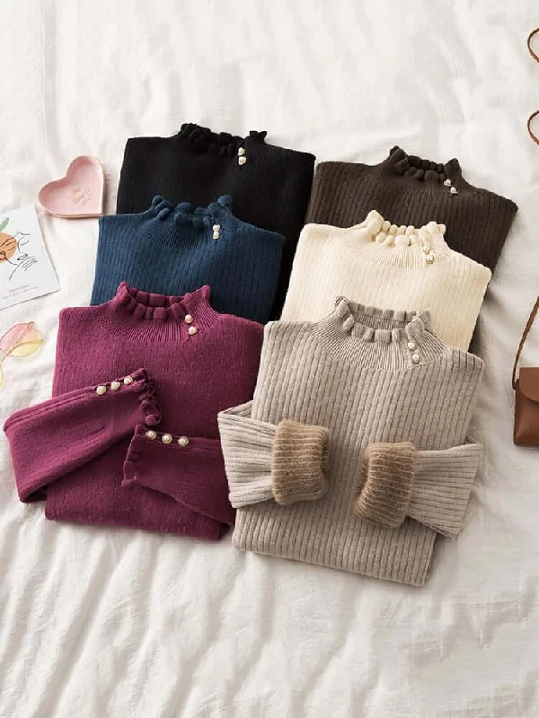 Winter Ruffled Mock Neck Sweaters