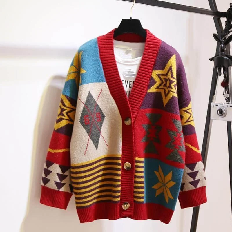 Multi-Color Oversized Cardigan Sweater For Women