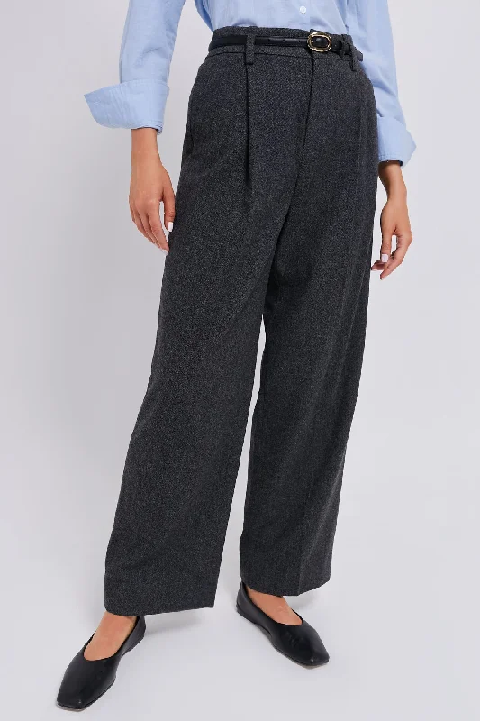 Charcoal Herringbone High Waisted Wide Leg Trouser