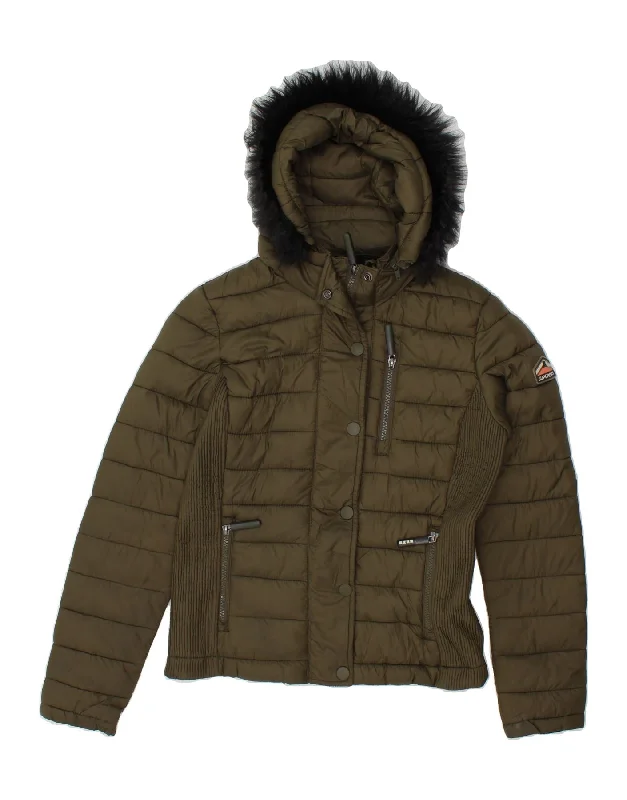 SUPERDRY Womens Padded Jacket UK 10 Small  Khaki