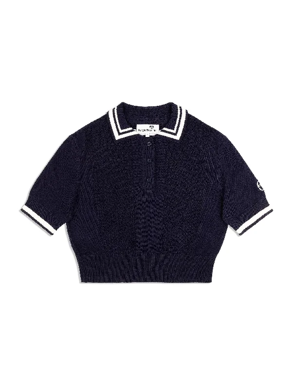 Perla Knit Cropped Polo- Maritime Blue