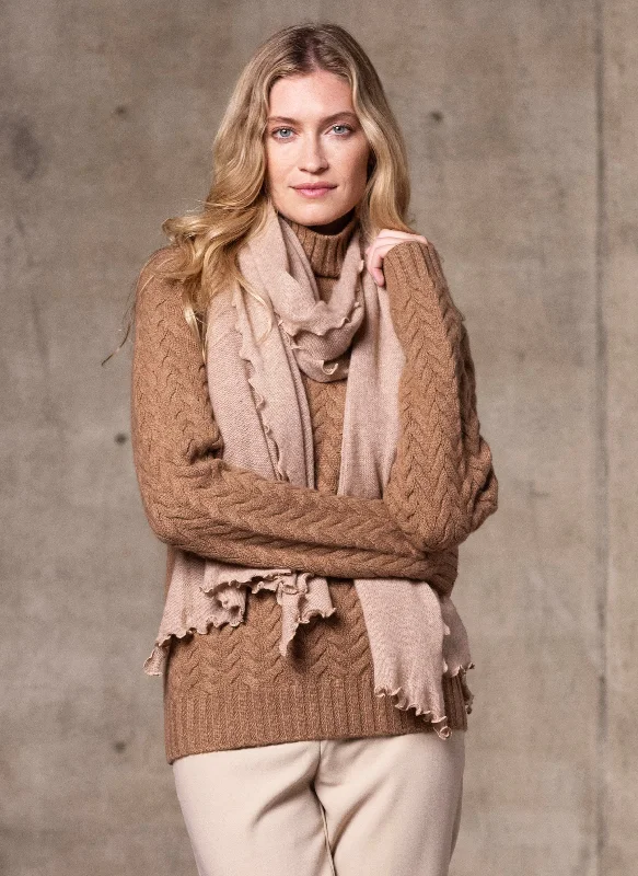 Women's Giulia Turtle Neck Cable Cashmere Sweater in Camel