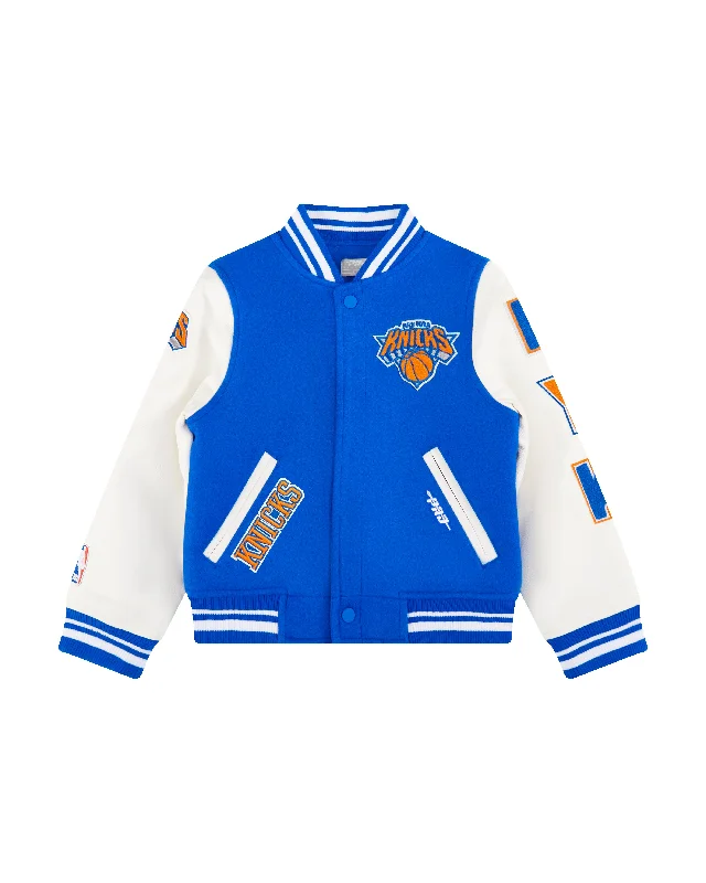 NBA NEW YORK KNICKS CLASSIC LITTLE BOYS WOOL VARSITY JACKET (ROYAL BLUE/WHITE)