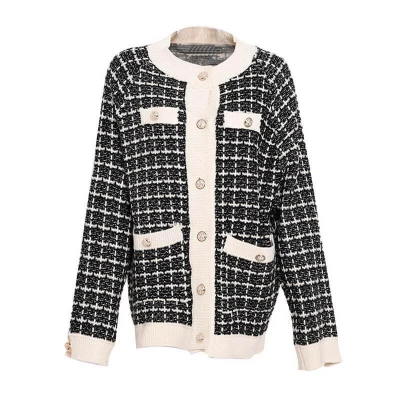 Retro Plaid Oversized Cardigan Sweater for Women