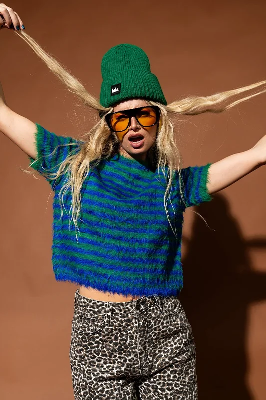 Be Proud Of Yourself Fuzzy Knit Top in Blue + Green