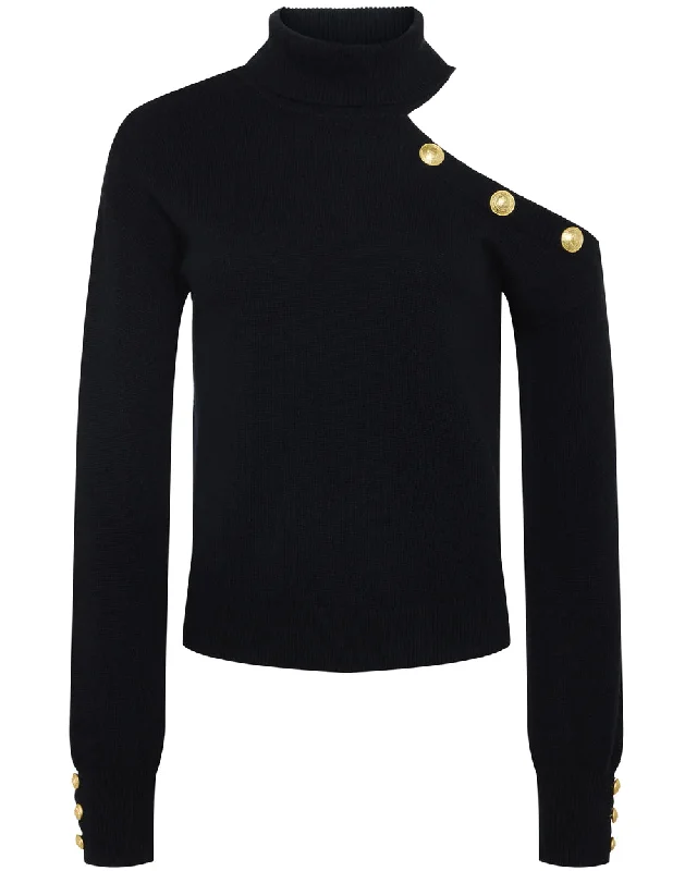 Black Cutout Shoulder Brixie Turtleneck