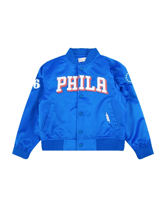 NBA PHILADELPHIA 76ERS CLASSIC LITTLE BOYS SATIN JACKET (ROYAL BLUE)