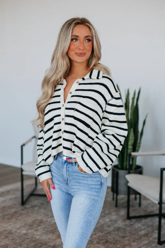 Kymber Striped Cardigan - Navy